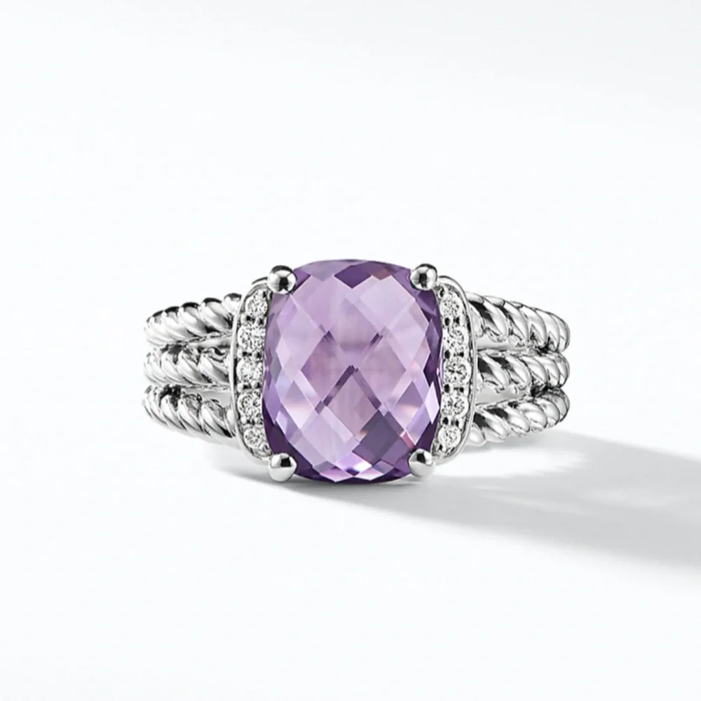 David Yurman Purple Amethyst Wheaton Petite Ring Size 7 - Picture 2 of 16
